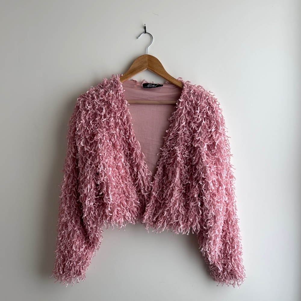 Motel Rocks Pink Teddy Jacket Plush Cropped Design